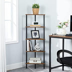 HOOBRO Corner Shelf Stand, Industrial 5-Tier Corner Bookshelf with Metal Frame, Plant Display Shelf, Small Bookcase for Small Spaces, Bedroom, Living Room, Rustic Brown BF33CJ01 - Image 6