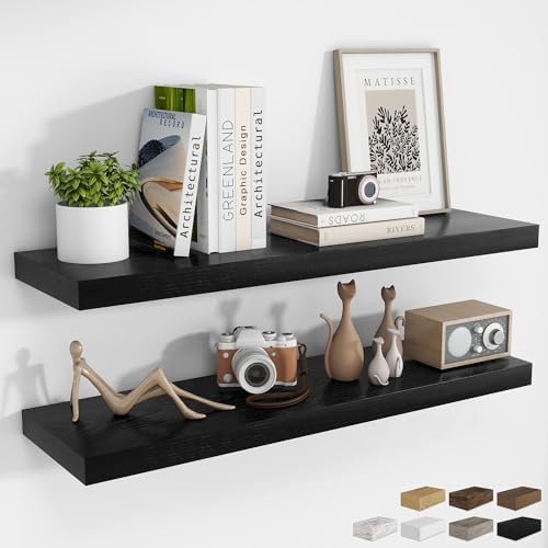 RICHFOCUS Long Floating Shelves for Wall 2Pack, Black, 40" Lx8 D by RICHFOCUS