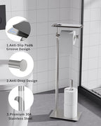 Toilet Paper Holder Stand, Free Standing Toilet Paper Holder with Shelf for Bathroom, Stainless Steel Brushed Nickel Toilet Paper Roll Holder with Storage, Reserve for 3 Rolls, Weighted Base - Image 3
