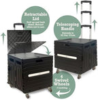 Inspired Living Collapsible Folding Utility Cart, Heavy-Duty Rolling Crate with 360° Wheels, Telescoping Handle, Hidden Lid, Holds 200 Lbs, Black - Image 3