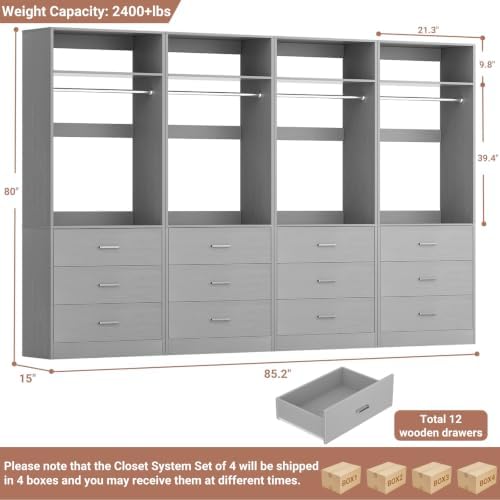 Besiost Closet Systems with 12 Wood Drawers, Closet System Set of 4 - Image 7