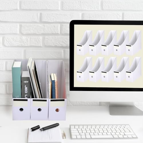 25 Pcs Cardboard Magazine File Holders with Label Stickers, Magazine Storage Box Book Bins Paper Organizer Folder for Desk Shelves Office Home Supplies, White - Image 6
