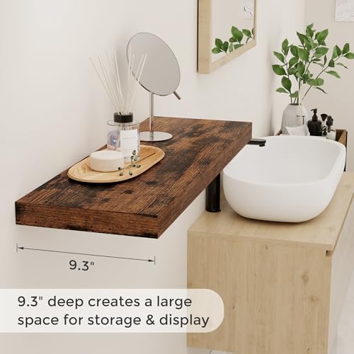 Fun Memories 32" W x 9.3" D Floating Shelves, Rustic Wood Deep Shelves for Bedroom, Kitchen, Living Room, Long Floating Shelf for Wall, Storage Display Wall Shelf for Books Decor, Rustic Brown - Image 4