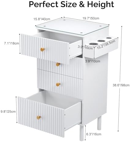 OmySalon Salon Station, Barber Station for Stylist, Hair Storage Cabinet with Glass Top & 4 Drawers & 3 Heat Resistant Tool Holders, For Beauty Spa, Salon, White - Image 6