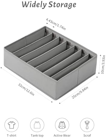 4 Packs Adjustable T-shirt Drawer Organizers for Clothing with 6 Adjustable Dividers, 7 Grids Wardrobe Storage Box, DIY Clothes Organizer for Folded Clothes, T-shirt, Legging - Image 5