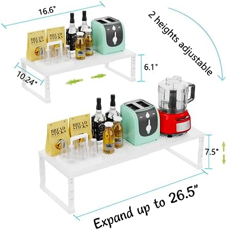 Jojocross Expandable Adjustable Stackable Kitchen Organizer, Spice Rack,Metal Pantry Storage Shelves Racks,Counter Shelf for Cabinets, Countertop, Cupboard(2 Packs/Large/White) - Image 3