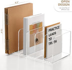 SANRUI Acrylic Magazine Holder Desk Organizer Workspace Sorters, Clear Bookend File Sorter Folder Rack For Home Office Accessories Organization Storage with 5 Vertical Compartments - Image 3