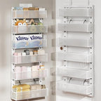 Over The Door Organizer, 6-Tier Heavy-Duty Metal Mesh Rack, Adjustable Large Baskets, 2-in-1 Hanging or Wall Mount Spice Rack, Behind The Door Organizer for Bedroom Closet Bathroom Pantry Kitchen by DAOTENGQL