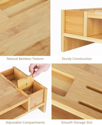 Ufine Bamboo Monitor Stand with Storage Compartments Small Desk Organizer - Image 6