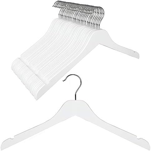 TOPIA HANGER White Wooden Hangers 30 Pack, 0.28 inch Slim Wood Clothes Hanger with Flat Design and Smooth Notches, Lightweight & Durable Space Saving Hangers for Shirt, Coat, Camisole-CT31W by TOPIAHANGER