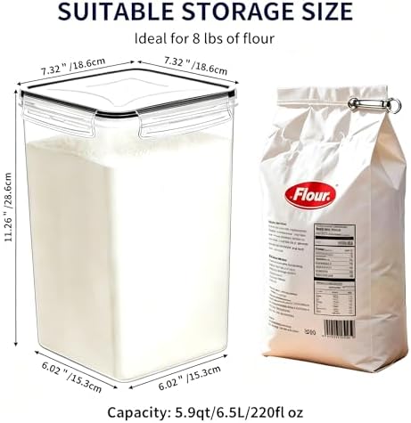 4pc 6.5L Large Airtight Plastic Canisters with Lids, Cups & Labels - Image 2