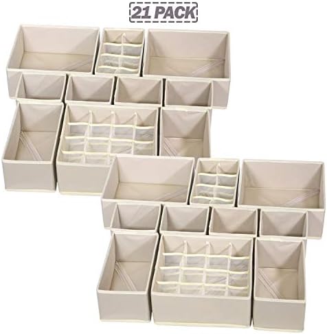 TENABORT 21 Pack Foldable Drawer Organizer Dividers Cloth Storage Box Closet Dresser Organizer Cube Fabric Containers Basket Bins for Underwear Bras Socks Panties Lingeries Nursery Baby Clothes Beige - Image 7
