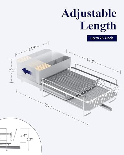 Kitsure Extendable Large Dish Drying Rack, 18.2"-25.7" L x 12.9" W, Sliver - Image 2