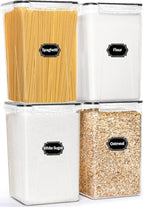 HKJ Chef 4 Pack Extra Large Airtight Food Storage Containers with Lids (6.5L / 220 oz), BPA Free Plastic Kitchen and Pantry Organization Contianers for Cereal Flour and Sugar Storage, Labels & Marker by HKJ+Chef