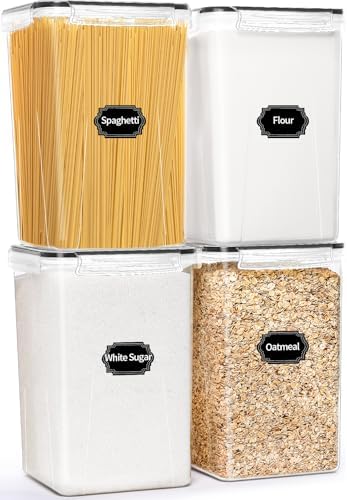 HKJ Chef 4 Pack Extra Large Airtight Food Storage Containers with Lids (6.5L / 220 oz), BPA Free Plastic Kitchen and Pantry Organization Contianers for Cereal Flour and Sugar Storage, Labels & Marker by HKJ+Chef