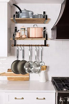 Gurfury Wooden Hanging Pot Rack with 8 Hooks - Farmhouse Style Wall Mount Multifunctional Cookware Organizer Rack Kitchen Storage for Pans Utensils (Natural) - Image 7
