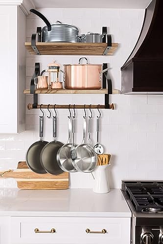 Gurfury Wooden Hanging Pot Rack with 8 Hooks - Farmhouse Style Wall Mount Multifunctional Cookware Organizer Rack Kitchen Storage for Pans Utensils (Natural) - Image 7