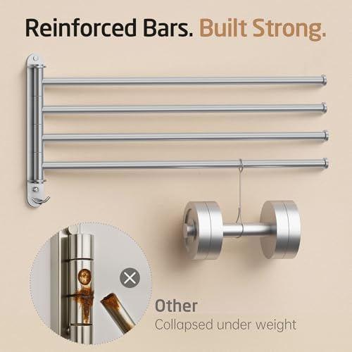 KES Extra Long Swivel Towel Bar 19.5" 4-Arm, Swing Out Towel Rack - Image 6