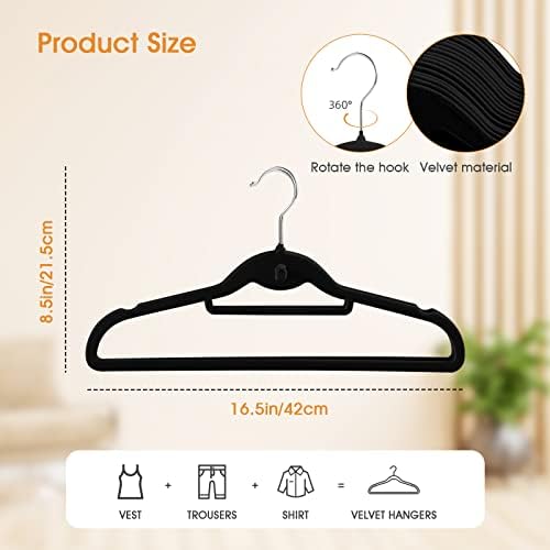 Velvet Clothing Hangers Slim Stackable Non-Slip Black Suit Hanger Space Saving Clothes Hanger Heavy Duty Adult Hangers with 360°Swivel Hook Pack of 20 - Image 3