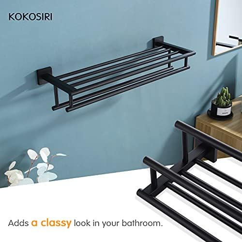 KOKOSIRI Bath Towel Rack with Double Towel Bars Bathroom Towel Shelf 24 Inch Towel Holder Wall Mounted Stainless Steel, Matte Black, B6005BK-L24 - Image 6