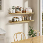 Fun Memories 48 Inch Floating Shelves, 9.3 Inch Deep Wall Shelves for Bathroom, Living Room, Bedroom, Kitchen, Deep Long Shelf Wall Mounted 2 Pack Shelf for Books, Decor, Oak - Image 2