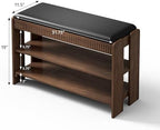 Shoe Bench with Cushion, Solid Wood 2 Tier Adjustable Storage Shoe Bench Rack for Entryway, Bedroom, Closet, Living Room, Hallway - Image 2