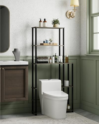 Over Toilet Shelf Organizer, 5-Tier Toilet Storage Rack with Side Racks Over The Toilet Stand for Bathroom Balcony Laundry, Grey/Black - Image 3