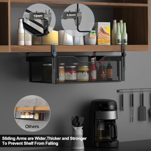 AmonHouseware 2Pack Under Shelf Basket Storage,Adjustable Hanging Arm,Black - Image 4