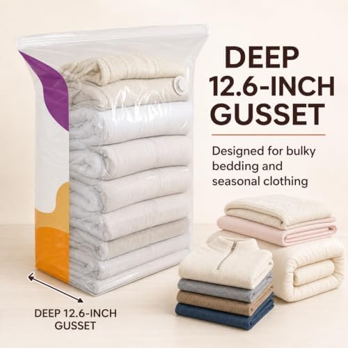 5 Pack L No-Pump Vacuum Storage Bags, 31.5 x 23.6 x 12.6 Inch Space Saver Bags for Comforters, Blankets, Clothes and Bedding - Image 7