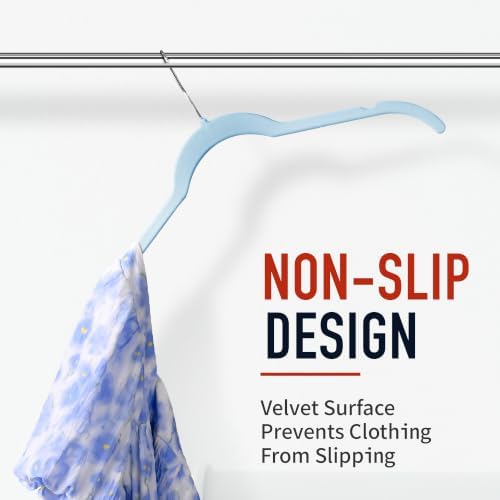 Sishynio Velvet Hangers 50 Pack, Non-Slip Slim Felt Clothes Hangers Blue - Image 6