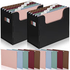 Qeeenar 2 Pcs Hanging File Box with 10 Pcs Morandi Hanging File Folders by Qeeenar