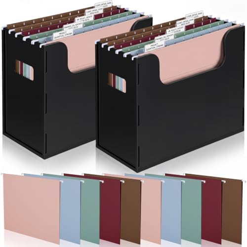Qeeenar 2 Pcs Hanging File Box with 10 Pcs Morandi Hanging File Folders by Qeeenar