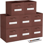 Fabric storage cubes (Set of 8) 11 Inch Cube Storage Bin, Cube storage with 8 Labels Window Cards & a Pen, Foldable cube Organizer bins,11x11 Storage bin, Cubby Organizer Boxes, Brown by Artsdi