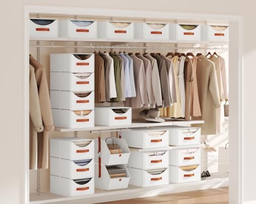 Homsorout Stackable Storage Drawers - Fabric Pull Out Organizer, White - Image 2