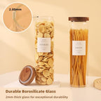 3 Pack Glass Canisters with Airtight Acacia Lids and 132 Kitchen Pantey Labels Preprint - 51 Fl Oz Borosilicate Glass Pantry Storage Jars Containers with Wooden Lids for Pasta,Spaghetti,Cereal,Noodles - Image 4
