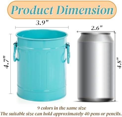 Noamus 9 Pack Metal Pen Holder, Mini Pencil Bucket with Handle, Desktop Pencil Cup Makeup Brush Organizer, Desk Colorful Small Pails, Stationary Supplies Container for Office Classroom School Crafts - Image 2