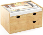 Bamboo Desk Organizer with Drawers, Desktop Storage for Office Supplies by Wisuce