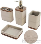 Hymmah Leather Pattern Design Bathroom Accessories Set,Farmhouse Bathroom Decor,4 Pcs Resin Gift Set Apartment Necessities, Contain Cotton Swab Jar,Soap Dispenser,Tumbler，Soap Dish/Tray - Image 2