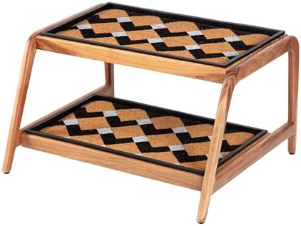 Anji Mountain Heavy Duty Waterproof Wooden Shoe Storage Mat Organizer/Boot Storage Tray Multi Use for Entryway with Coir, Tan and Ivory Insert, 2 Tier, Fits 4 Pair (26.5" Wide) by AnjiMountain