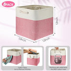meekoo 8 Pack Fabric Storage Bins Baskets, 12 x 12 x 12 in, Pink White - Image 3