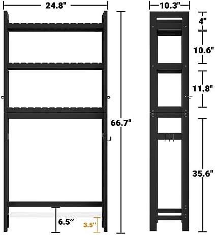 Homykic Over The Toilet Storage, 3-Tier Bamboo Bathroom Shelf, Black - Image 3