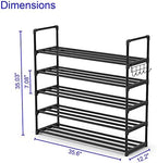 Hsscblet Shoe Rack for Closet, 5-Tier Metal Shelf Storage with Hooks, Black - Image 3