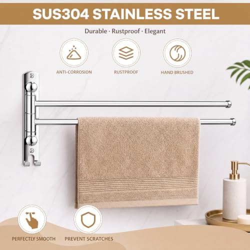 Teenyyou 20.4" Swivel Towel Rack 2 Arms 304 Stainless Steel Sliver - Image 3