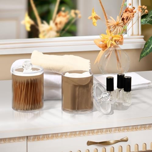 4 Pack Qtip Holder Dispenser with Lids,Light Tan Storage Containers,Bathroom Canisters Organizer for Cotton Ball,Cotton Swab,Cotton Round Pads,Floss 21214715 - Image 6