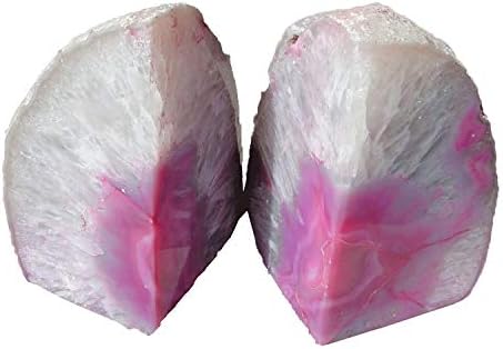 Pink Agate Geode Stone Bookends Heavy Duty Crystal Book Holders Decorative - Image 2