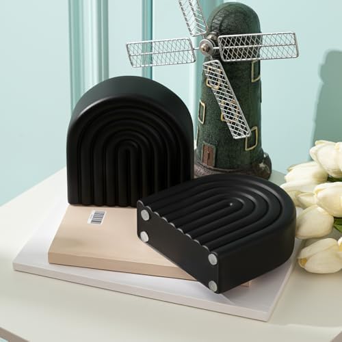 Black 2 Pcs Boho Arch Concrete Bookends for Shelves, Rainbow - Image 5