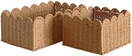 Scalloped Basket, Wicker Storage Baskets, Hand Woven Baskets for Shelves,Natural Baskets for Organizing (S+M) by Unknown