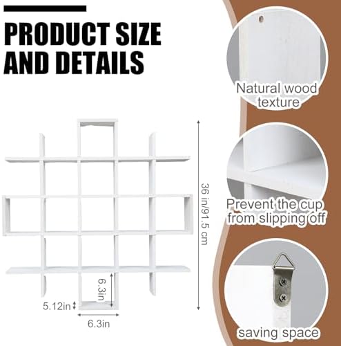 Suzile 5x5 Wall Shelf for Tea Cups Saucers, Rustic Wood Rack, White - Image 2