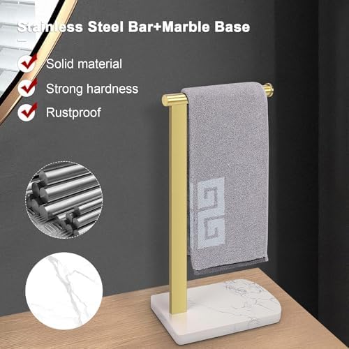 NearMoon Hand Towel Holder with Balanced Marble Base, 304 Stainless Steel Stand Towel Ring L Shape Hand Towel Rack Free-Standing Towel Bar for Bathroom Kitchen Countertop (Single Rod, Brushed Gold) - Image 3