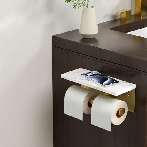 FORIOUS Double Marble Toilet Paper Holder with Phone Shelf, Commercial - Image 2